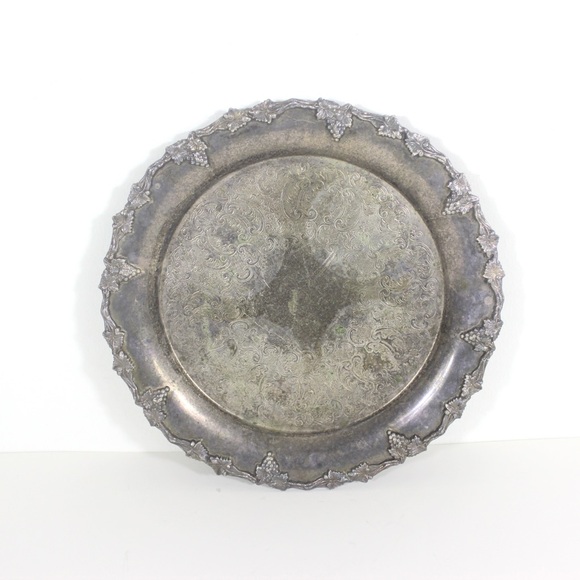 Small 10” Vintage Silver Tray with Grape Detail - Picture 2 of 7